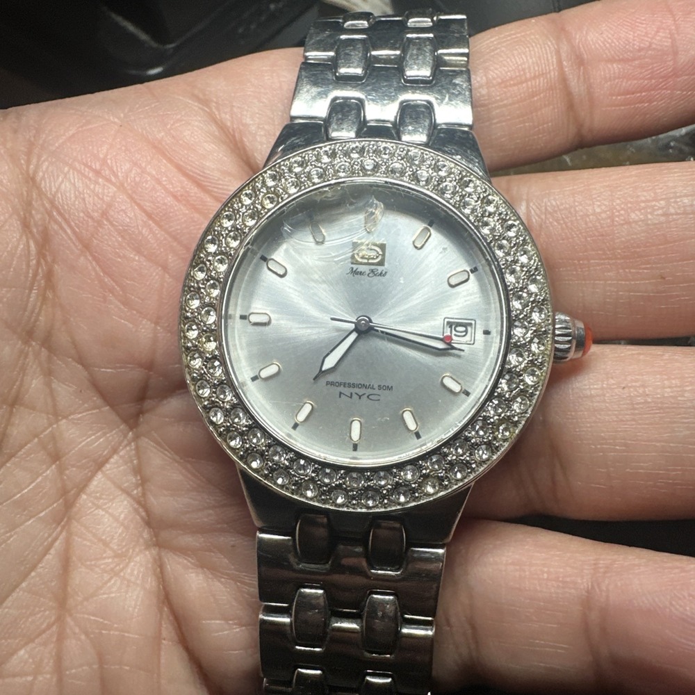 Works Marc Ecko NYC Watch Rhinestones ladies Watch 40mm 7in" Big - Glass Chipped